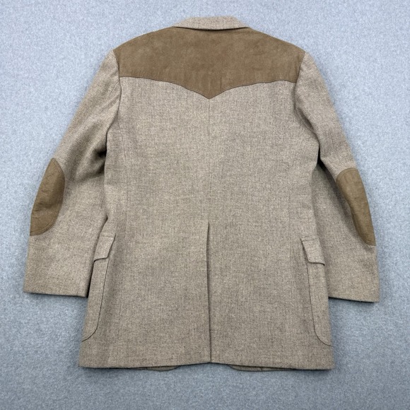 Vintage Pendleton Blazer Mens 40 Beige Virgin Wool Suede Yoke Elbow Patches USA - Picture 8 of 16